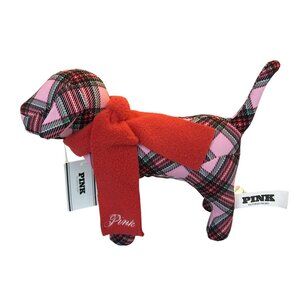 Victorias Secret Pink Plaid Mini Dog Collectible With Red Scarf NWT